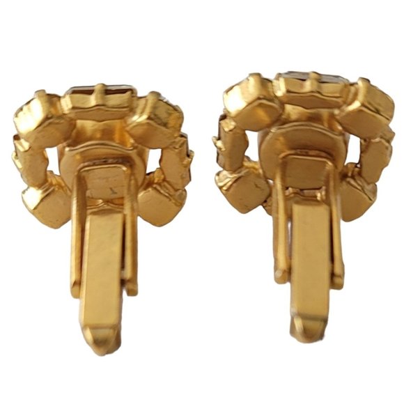 Gold Tone Round Baguette Clear Rhinestone Square Cufflinks E223 - Picture 7 of 11